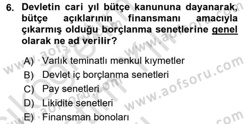 Borsaların Yapısı ve İşleyişi Dersi 2022 - 2023 Yılı Yaz Okulu Sınav Soruları 6. Soru