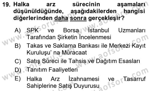 Borsaların Yapısı ve İşleyişi Dersi 2023 - 2024 Yılı (Vize) Ara Sınav Soruları 19. Soru