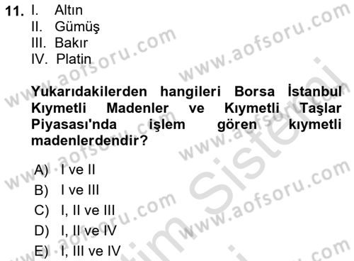 Borsaların Yapısı ve İşleyişi Dersi 2023 - 2024 Yılı (Final) Dönem Sonu Sınav Soruları 11. Soru