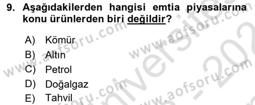 Borsaların Yapısı ve İşleyişi Dersi 2023 - 2024 Yılı (Final) Dönem Sonu Sınav Soruları 9. Soru