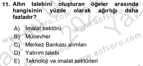 Borsaların Yapısı ve İşleyişi Dersi 2023 - 2024 Yılı Yaz Okulu Sınav Soruları 11. Soru