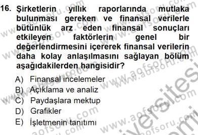 Yatırımcı İlişkileri Yönetimi Dersi 2012 - 2013 Yılı (Final) Dönem Sonu Sınav Soruları 16. Soru