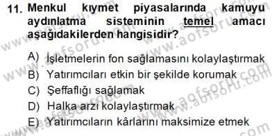 Yatırımcı İlişkileri Yönetimi Dersi 2014 - 2015 Yılı (Vize) Ara Sınav Soruları 11. Soru