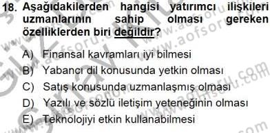 Yatırımcı İlişkileri Yönetimi Dersi 2014 - 2015 Yılı (Final) Dönem Sonu Sınav Soruları 18. Soru