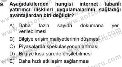 Yatırımcı İlişkileri Yönetimi Dersi 2014 - 2015 Yılı (Final) Dönem Sonu Sınav Soruları 9. Soru