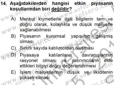 Yatırımcı İlişkileri Yönetimi Dersi 2015 - 2016 Yılı (Vize) Ara Sınav Soruları 14. Soru