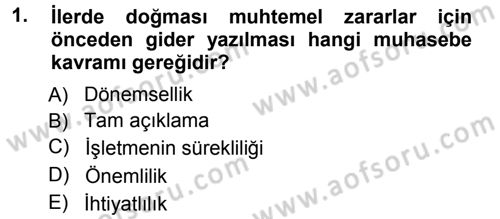 Genel Muhasebe Dersi Ara Sınavı Deneme Sınav Soruları 1. Soru