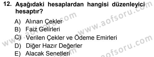 Genel Muhasebe Dersi Ara Sınavı Deneme Sınav Soruları 12. Soru