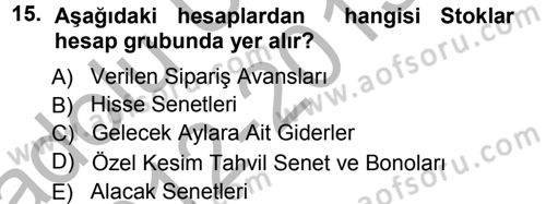 Genel Muhasebe Dersi Ara Sınavı Deneme Sınav Soruları 15. Soru