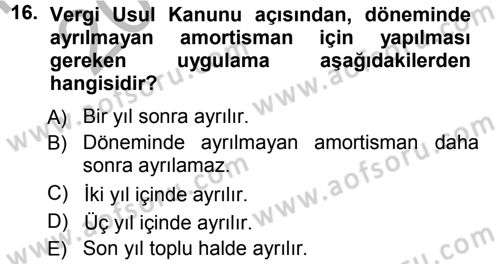 Genel Muhasebe Dersi 2012 - 2013 Yılı (Vize) Ara Sınav Soruları 16. Soru