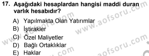 Genel Muhasebe Dersi Ara Sınavı Deneme Sınav Soruları 17. Soru