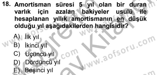 Genel Muhasebe Dersi 2012 - 2013 Yılı (Vize) Ara Sınav Soruları 18. Soru