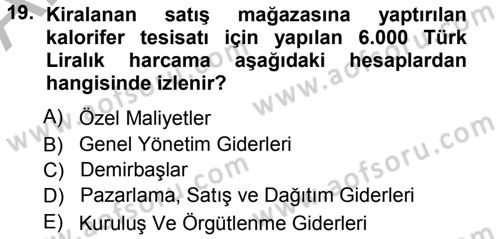 Genel Muhasebe Dersi Ara Sınavı Deneme Sınav Soruları 19. Soru