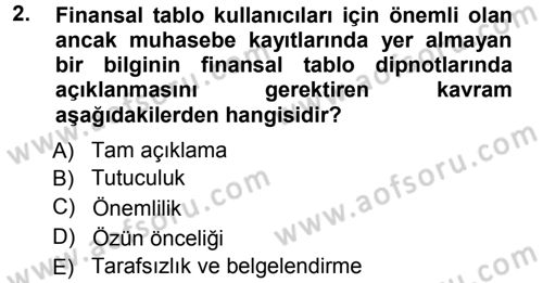 Genel Muhasebe Dersi 2012 - 2013 Yılı (Vize) Ara Sınav Soruları 2. Soru