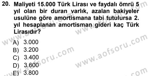 Genel Muhasebe Dersi 2012 - 2013 Yılı (Vize) Ara Sınav Soruları 20. Soru