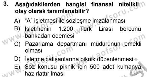 Genel Muhasebe Dersi Ara Sınavı Deneme Sınav Soruları 3. Soru