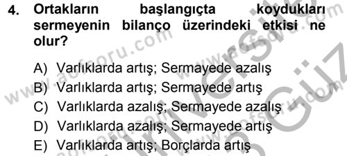 Genel Muhasebe Dersi Ara Sınavı Deneme Sınav Soruları 4. Soru