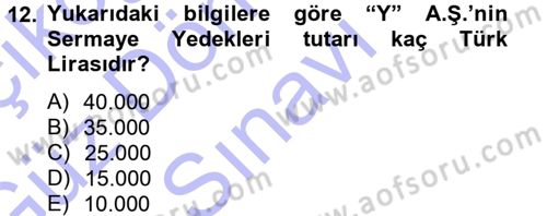 Genel Muhasebe Dersi 2012 - 2013 Yılı (Final) Dönem Sonu Sınav Soruları 12. Soru