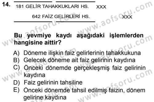 Genel Muhasebe Dersi 2012 - 2013 Yılı (Final) Dönem Sonu Sınav Soruları 14. Soru