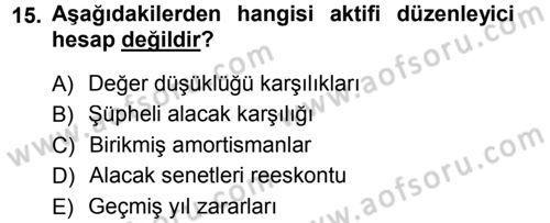 Genel Muhasebe Dersi 2012 - 2013 Yılı (Final) Dönem Sonu Sınav Soruları 15. Soru