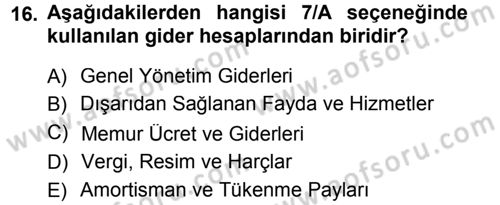 Genel Muhasebe Dersi 2012 - 2013 Yılı (Final) Dönem Sonu Sınav Soruları 16. Soru