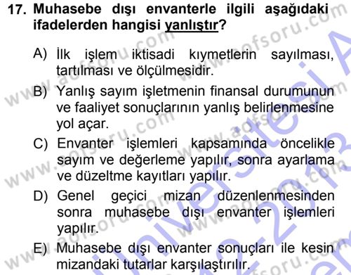 Genel Muhasebe Dersi 2012 - 2013 Yılı (Final) Dönem Sonu Sınav Soruları 17. Soru