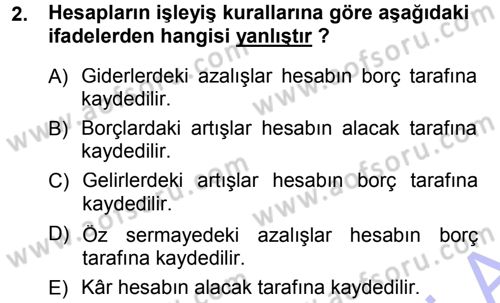 Genel Muhasebe Dersi 2012 - 2013 Yılı (Final) Dönem Sonu Sınav Soruları 2. Soru