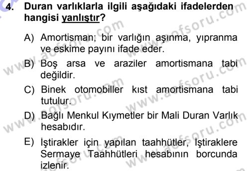 Genel Muhasebe Dersi 2012 - 2013 Yılı (Final) Dönem Sonu Sınav Soruları 4. Soru