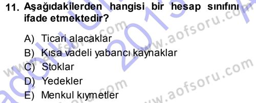 Genel Muhasebe Dersi Ara Sınavı Deneme Sınav Soruları 11. Soru