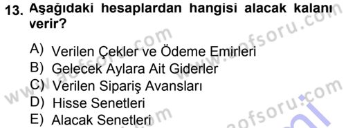 Genel Muhasebe Dersi Ara Sınavı Deneme Sınav Soruları 13. Soru