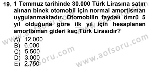 Genel Muhasebe Dersi 2013 - 2014 Yılı (Vize) Ara Sınav Soruları 19. Soru