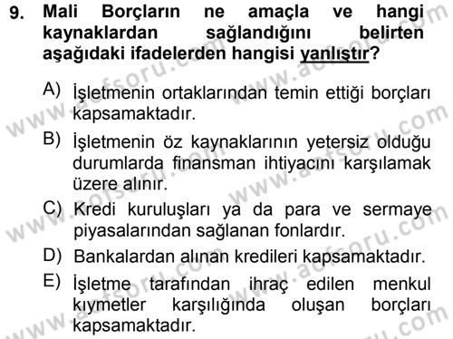 Genel Muhasebe Dersi 2013 - 2014 Yılı Tek Ders Sınav Soruları 9. Soru