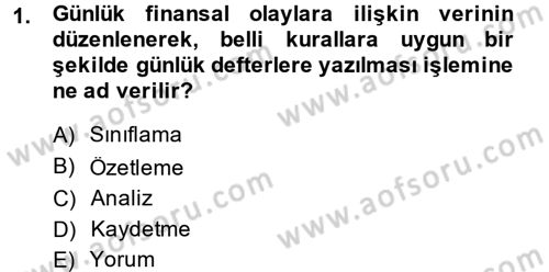 Genel Muhasebe Dersi Ara Sınavı Deneme Sınav Soruları 1. Soru