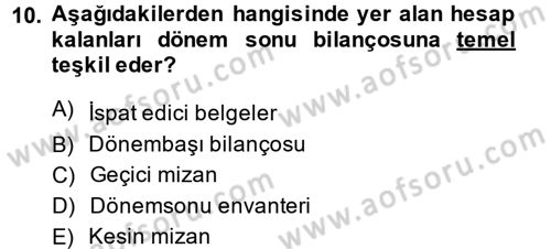 Genel Muhasebe Dersi 2014 - 2015 Yılı (Vize) Ara Sınav Soruları 10. Soru