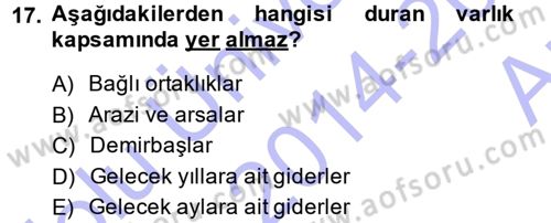 Genel Muhasebe Dersi 2014 - 2015 Yılı (Vize) Ara Sınav Soruları 17. Soru
