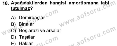Genel Muhasebe Dersi Ara Sınavı Deneme Sınav Soruları 18. Soru
