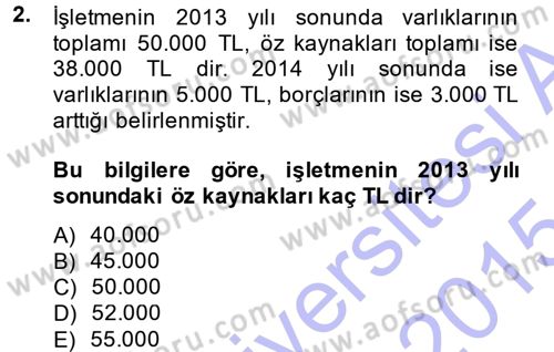 Genel Muhasebe Dersi Ara Sınavı Deneme Sınav Soruları 2. Soru