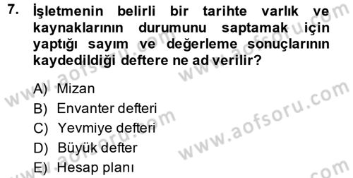 Genel Muhasebe Dersi Ara Sınavı Deneme Sınav Soruları 7. Soru