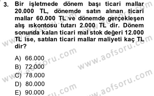 Genel Muhasebe Dersi 2014 - 2015 Yılı (Final) Dönem Sonu Sınav Soruları 3. Soru