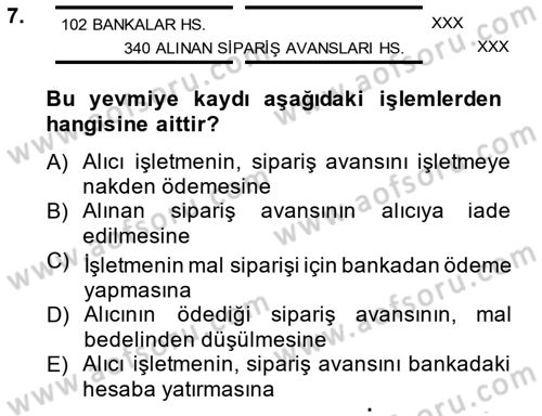 Genel Muhasebe Dersi 2014 - 2015 Yılı (Final) Dönem Sonu Sınav Soruları 7. Soru