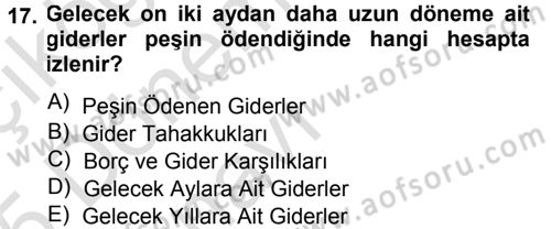 Genel Muhasebe Dersi 2014 - 2015 Yılı Tek Ders Sınav Soruları 17. Soru