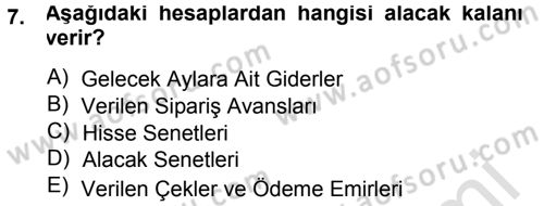 Genel Muhasebe Dersi 2014 - 2015 Yılı Tek Ders Sınav Soruları 7. Soru