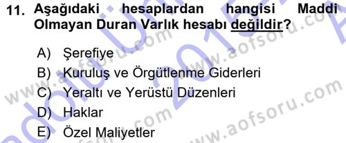 Genel Muhasebe Dersi Ara Sınavı Deneme Sınav Soruları 11. Soru