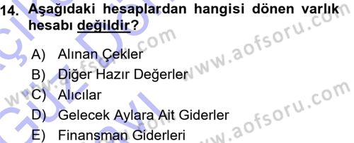 Genel Muhasebe Dersi Ara Sınavı Deneme Sınav Soruları 14. Soru