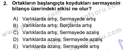 Genel Muhasebe Dersi 2015 - 2016 Yılı (Vize) Ara Sınav Soruları 2. Soru