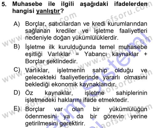 Genel Muhasebe Dersi 2015 - 2016 Yılı (Vize) Ara Sınav Soruları 5. Soru