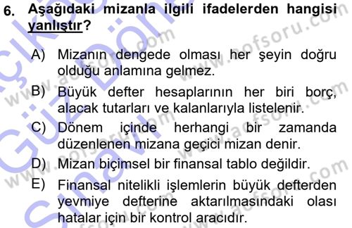 Genel Muhasebe Dersi 2015 - 2016 Yılı (Vize) Ara Sınav Soruları 6. Soru