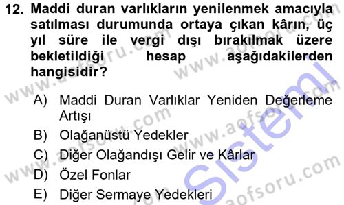 Genel Muhasebe Dersi 2015 - 2016 Yılı (Final) Dönem Sonu Sınav Soruları 12. Soru