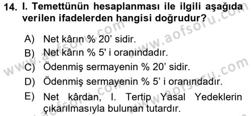 Genel Muhasebe Dersi 2015 - 2016 Yılı (Final) Dönem Sonu Sınav Soruları 14. Soru