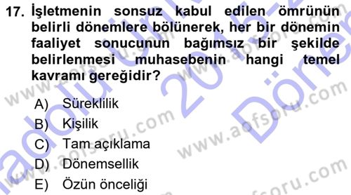 Genel Muhasebe Dersi 2015 - 2016 Yılı (Final) Dönem Sonu Sınav Soruları 17. Soru